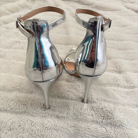 Public Desire Silver Stiletto High Heels with Ankle Strap Size 7 - Picture 5 of 13